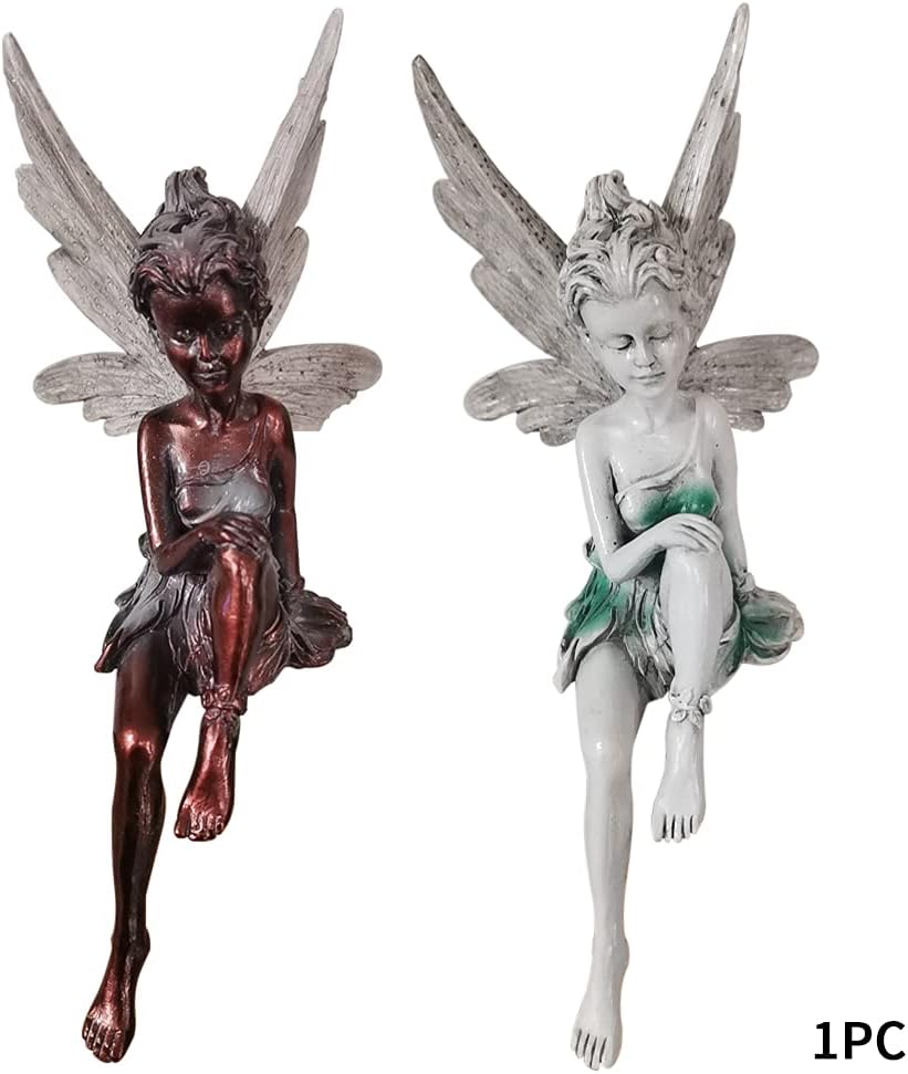EKDJKK Sitting Fairy Statue Garden Ornament Resin Craft Landscaping Yard Decoration Park Lawn Decoration Home Patio Garden White