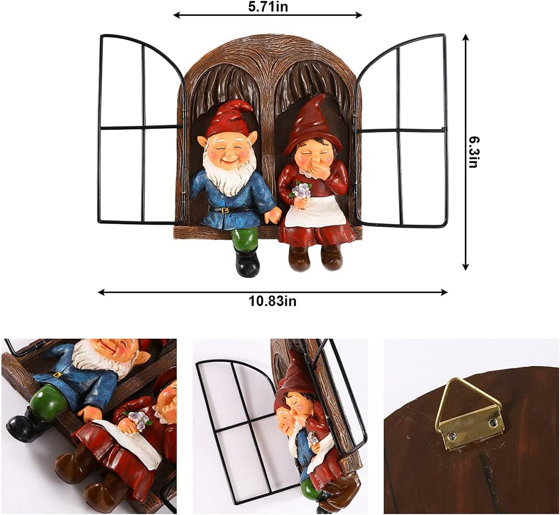 Elf Out The Door Tree Hugger - Couple Gnome Tree Peeker Yard Art Garden Ornament Funny Naughty Gnomes Tree Sculpture Garden Decoration, Thanksgiving
