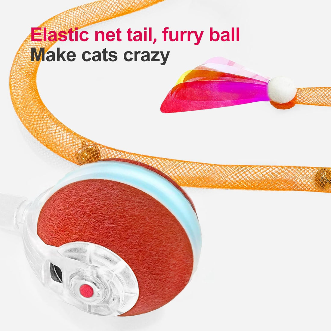 Interactive Cat Toys for Indoor Cats,The 3rd Generation Agile Moving Cat Ball with Elastic Mesh Tail,Automatic Kitten Toys for Bored Indoor Adult Cats,Motion Activated