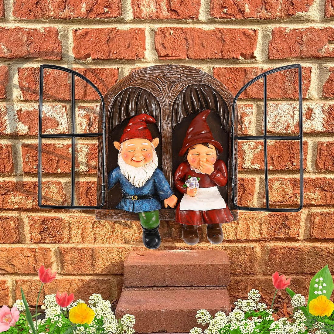 Elf Out The Door Tree Hugger - Couple Gnome Tree Peeker Yard Art Garden Ornament Funny Naughty Gnomes Tree Sculpture Garden Decoration, Thanksgiving